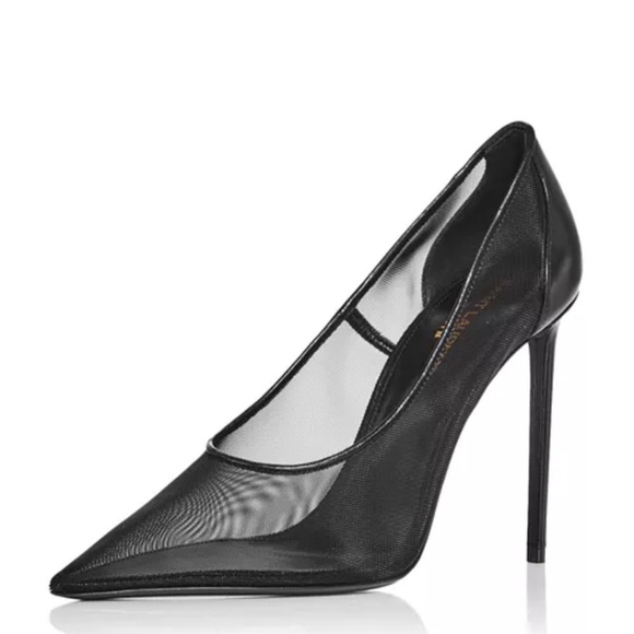 Saint Laurent Black Anja Mesh Pointed Toe Pumps 40 - Picture 1 of 8